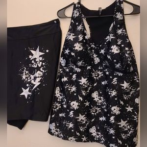 TORRID BLACK/SILVER STARS SWIM SUIT size 3